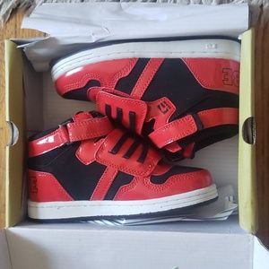 Globe Superfly kids size 13 red and black velcro hightops NIB